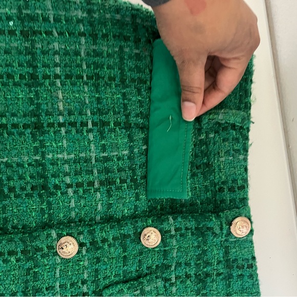 Aqua + Maeve Reilly Green Tweed Button-Front Mini Skirt - Picture 2 of 7